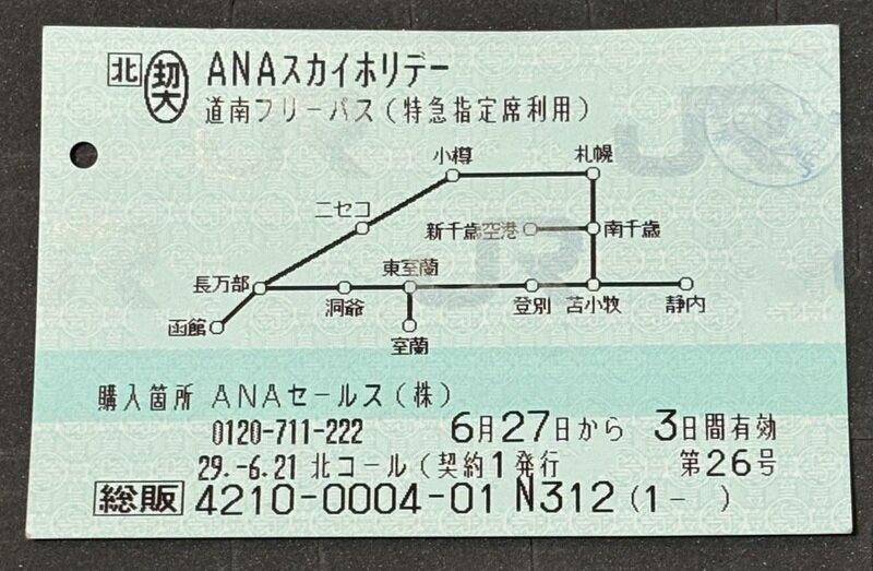 フリーパス　【JR北海道】ANA スカイホリデー道南パス