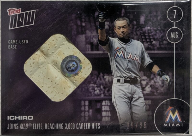 イチロー選手メジャーリーグ通算3000本安打記念 TOPPS Now Game-Used Base Relic 25枚限定