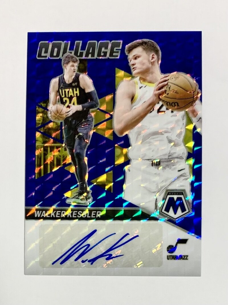 2023-24 Panini Mosaic Basketball Collage Autographs Mosaic Blue Mosaic 24/49(Jersey Number!) 7 Walker Kessler - Utah Jazz