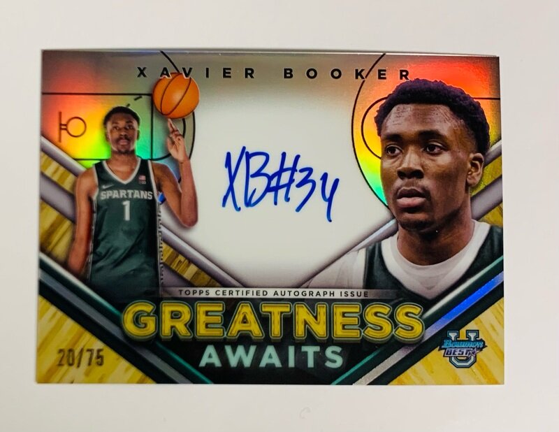 2023-24 Bowman Best University Basketball Greatness Awaits Autographs 1:30 hobby packs GAA-XB Xavier Booker, Michigan State /75