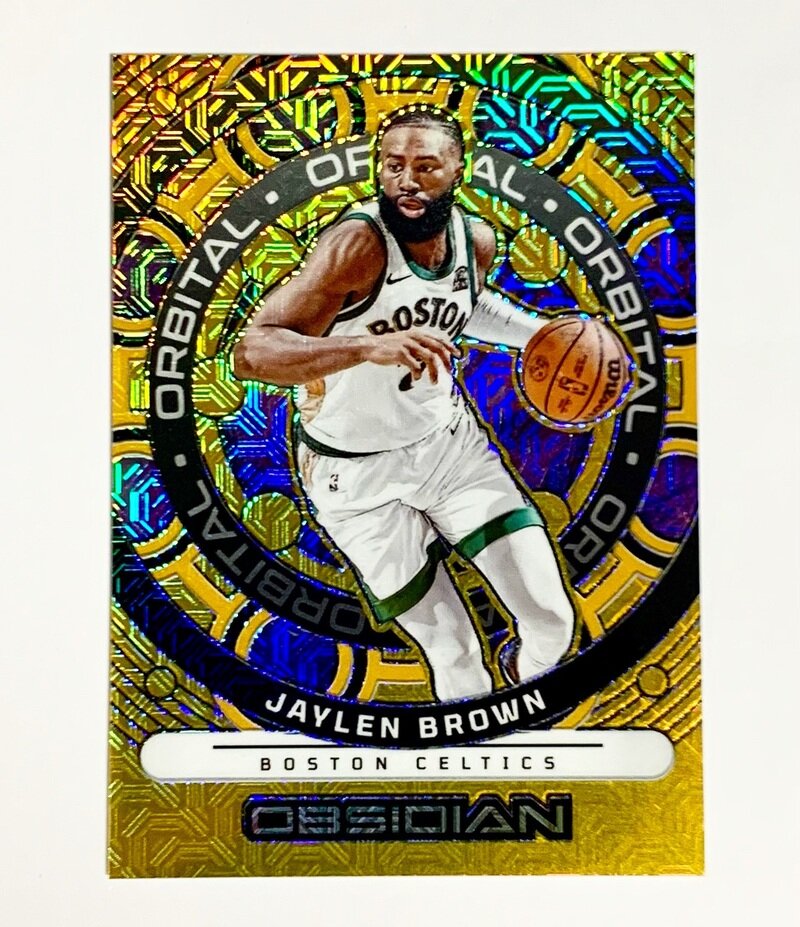2023-24 Panini Obsidian Basketball Orbital Gold Flood Electric Etch – /10 7 Jaylen Brown, Boston Celtics