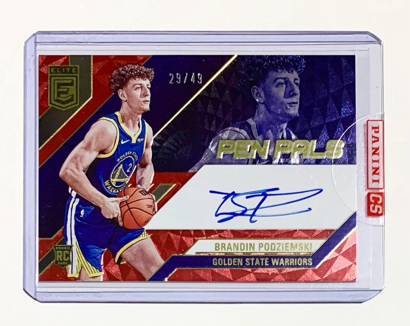 2023-24 Donruss Elite Basketball Pen Pals Red – /49 8 Brandin Podziemski, Golden State Warriors