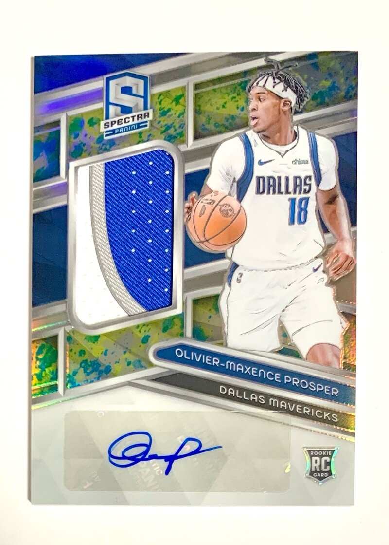 2023-24 Panini Spectra Basketball Rookie Jersey Autographs Neon Splatter International – /8 212 Olivier-Maxence Prosper, Dallas Mavericks