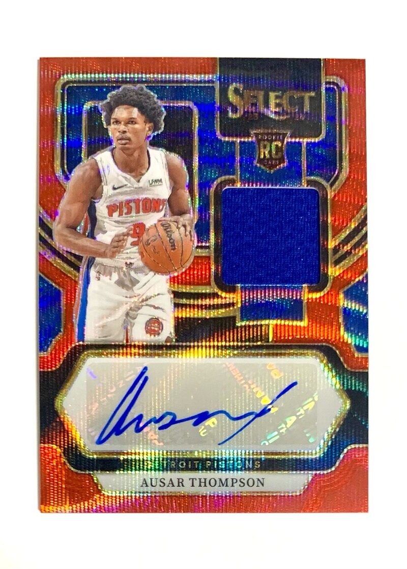 2023-24 Panini Select Basketball Rookie Jersey Autographs Wave Red Prizm 38 Ausar Thompson, Detroit Pistons